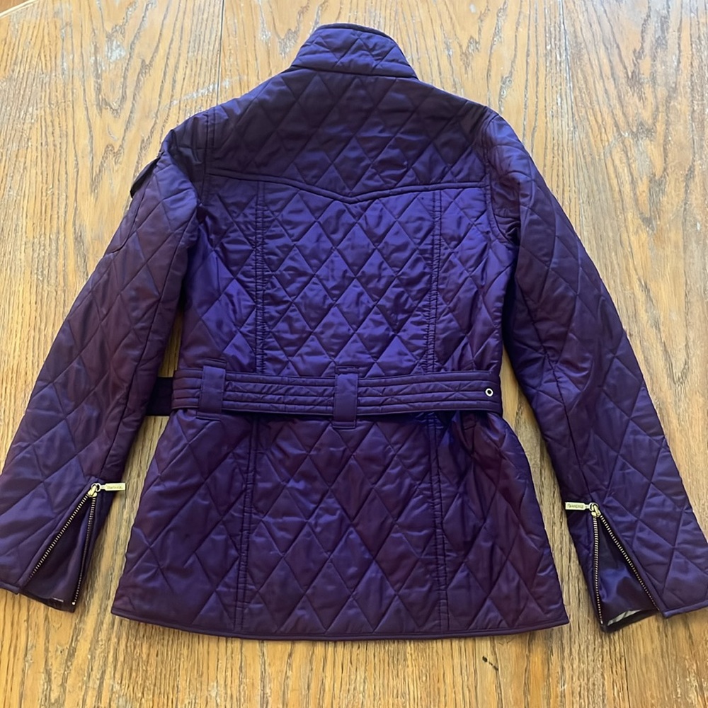 Gorgeous purple belted Barbour jacket sz2 brass/gold toned hardware 5 pockets - Picture 8 of 9
